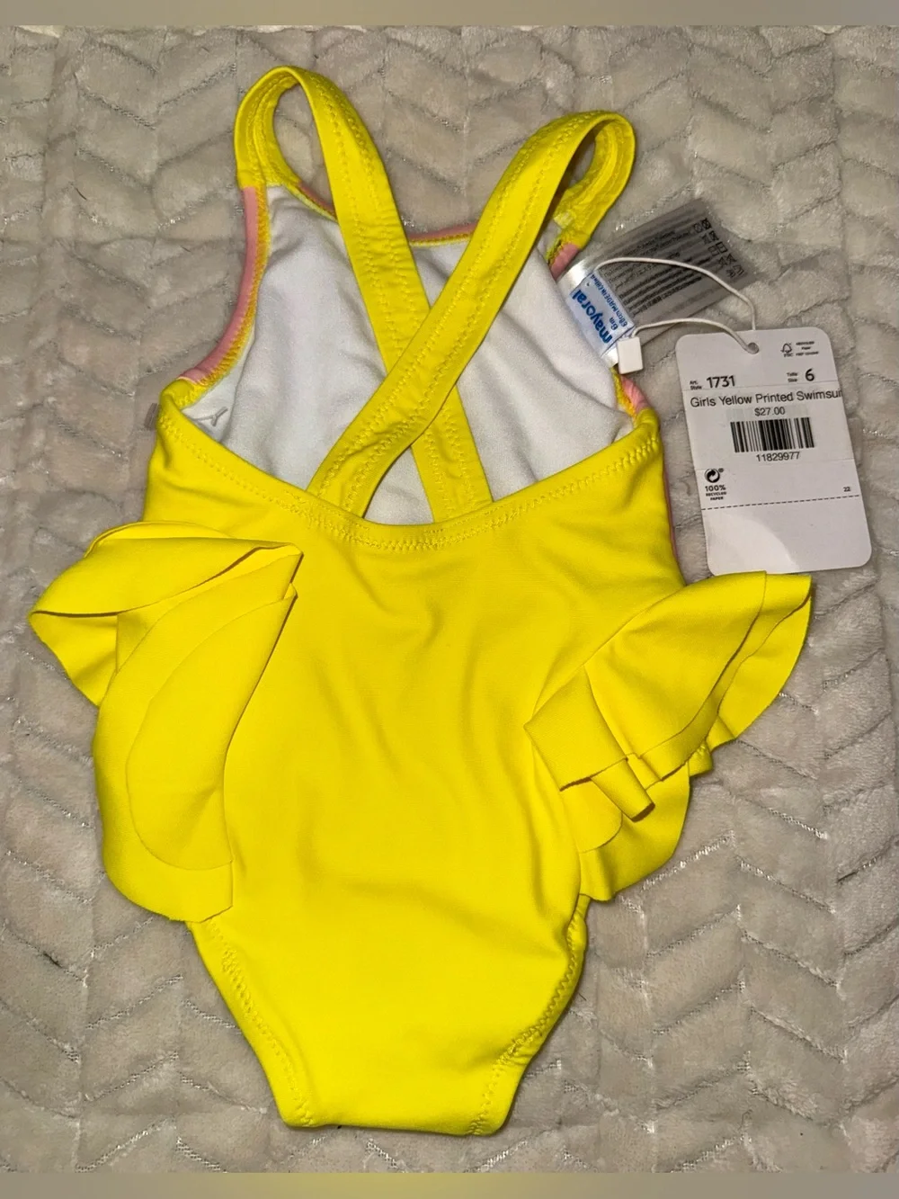 Mayoral Girls' Yellow Tropical Sun One-Piece Swimsuit, size 6 mo, NWT